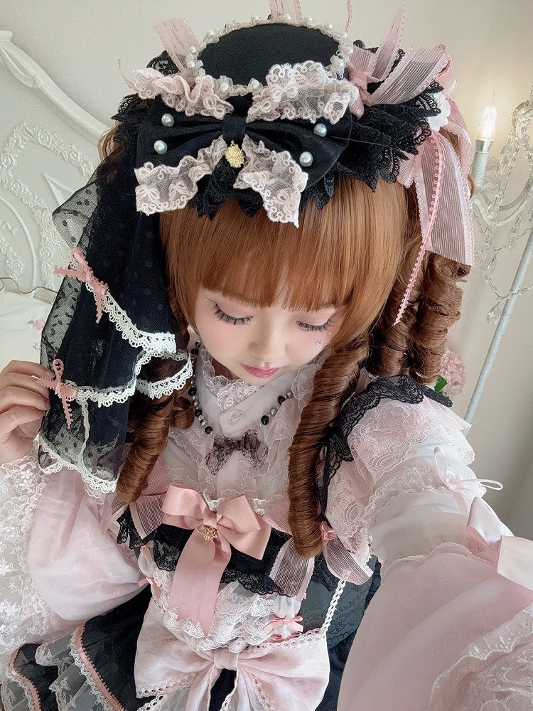 3 Color Options Floral Design Bowknot Details Lace Trim Mini Hat + Veil