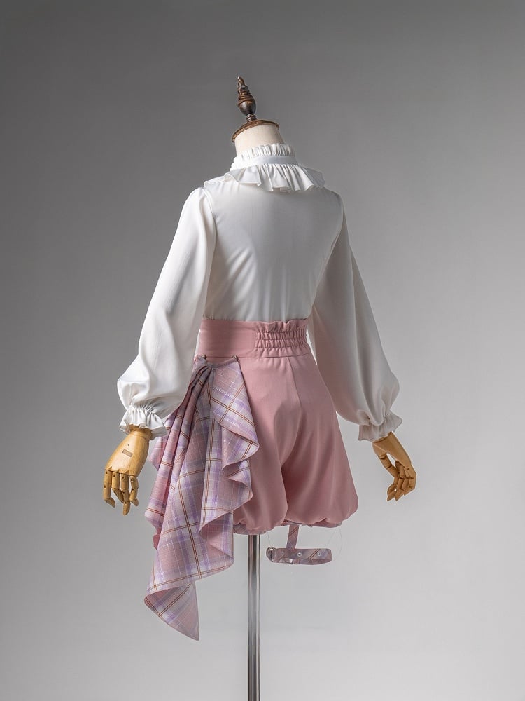 Pink and White Prince Ouji Lolita Outfit - White Shirt + Pink Cape + Pink High Waist Shorts