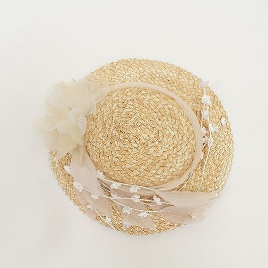 Floral Decoration Yellow Straw Hat