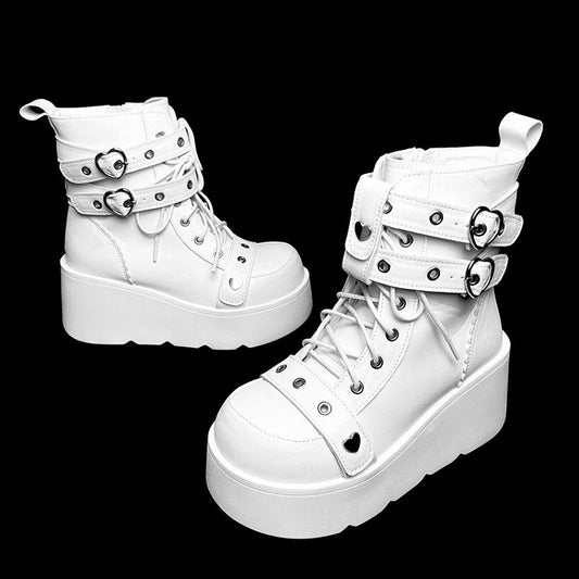Punk Studs White Platform Ankle Boots