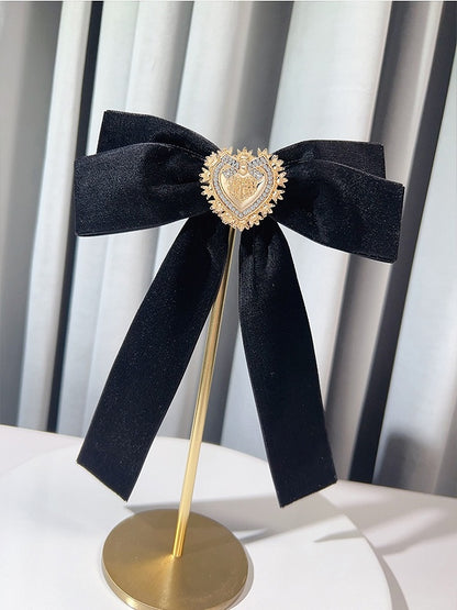 Red/Black/Green Bow Tie With Detachable Rhinestone Heart Brooch