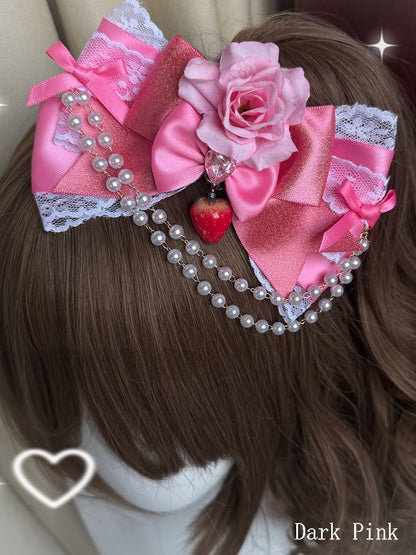 Light/Dark Pink Beaded Charm Floral Design Bowknot Hairclip