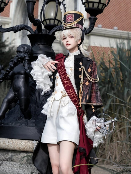 Black / Red / Dark Blue Detachable One-shoulder Cape