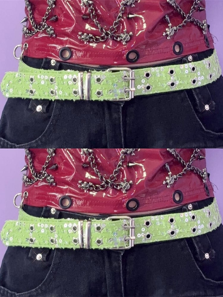 Punk Glitter Stud Waist Belt with Twin Buckles – 7 Colors