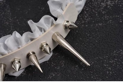 White Gothic Handmade Studs Detail PU Ruffled KC