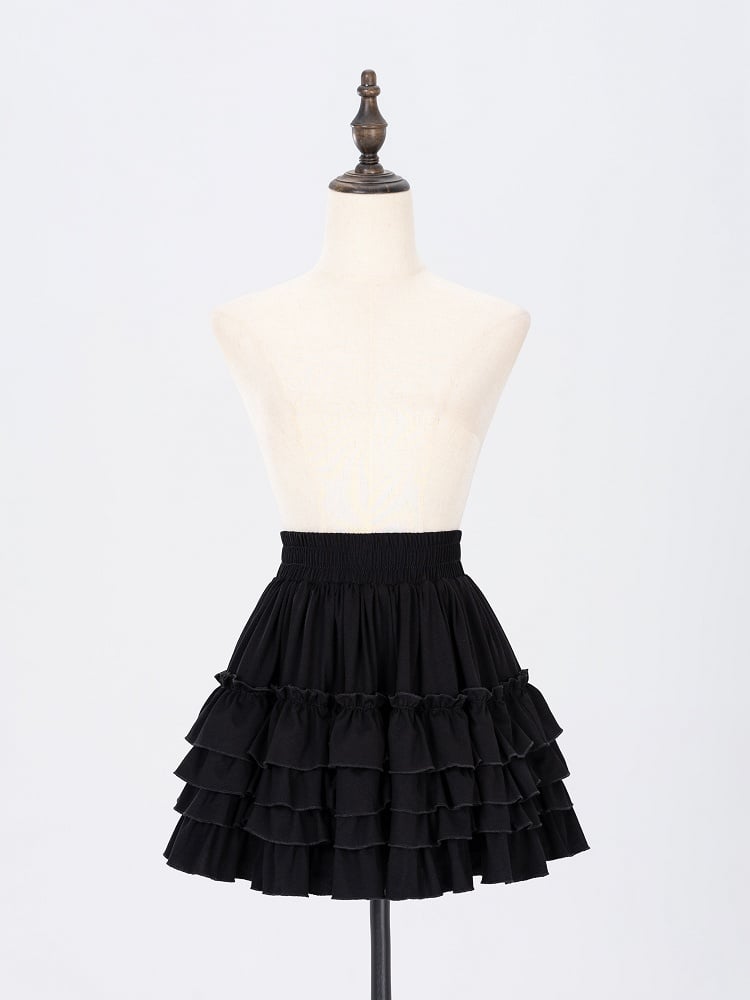 Autumn & Winter Jirai Kei Black Multi-Layer Ruffle Skirt