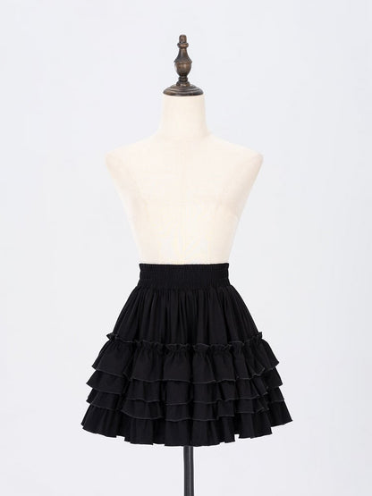 Autumn & Winter Jirai Kei Black Multi-Layer Ruffle Skirt