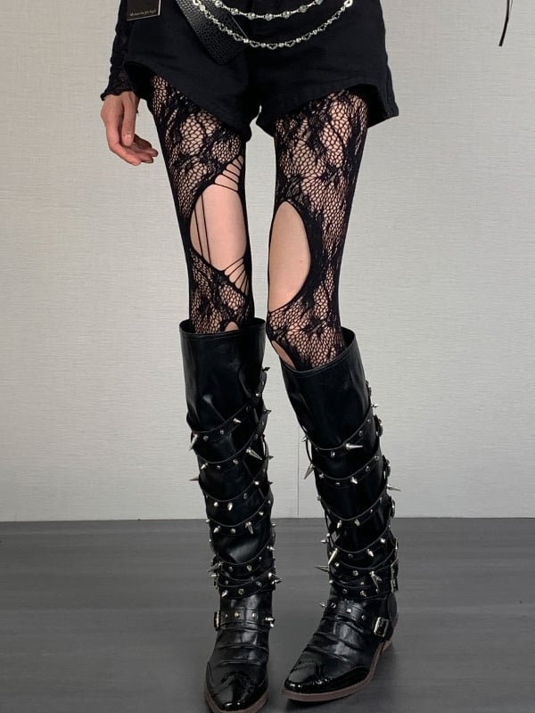4 Color Options Y2K Cut-out Details Hollow-out Design Tights