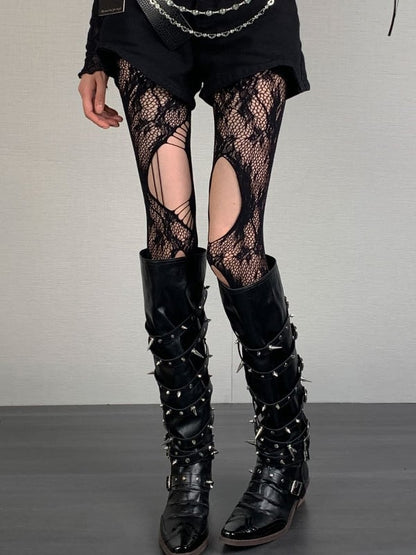 4 Color Options Y2K Cut-out Details Hollow-out Design Tights