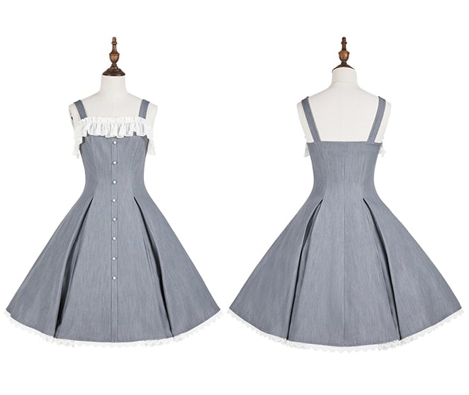 Gray Slim Fit Waist Elegant Lolita Fashion Dress