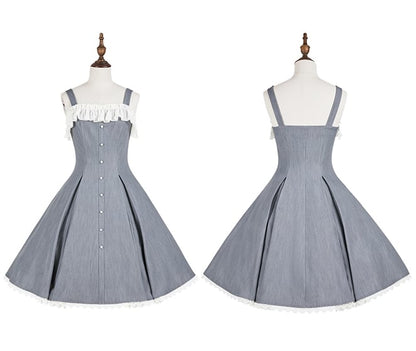 Gray Slim Fit Waist Elegant Lolita Fashion Dress