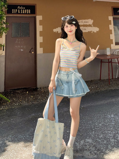 Red/Light Purple Striped Slim-fitting Cami Top