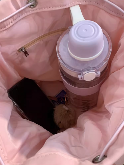 Deamy & Large Capacity Pink Drawstring Bucket Bag In Kawaii Style