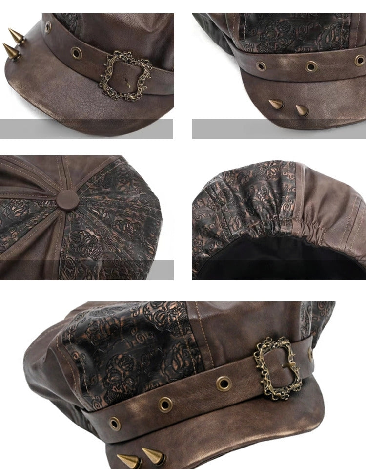 Studs Design Brown Wasteland Punk PU Hat