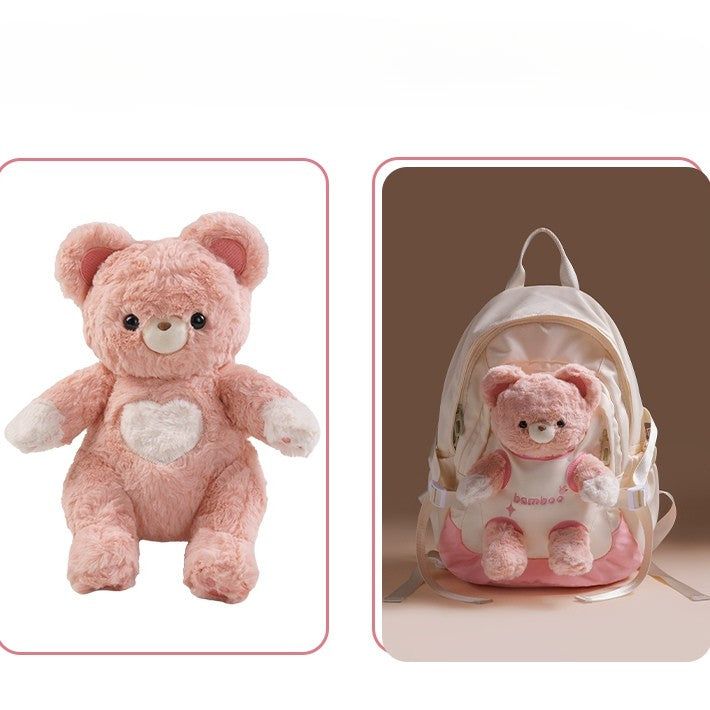 White&Pink Cut-out Design Backpack With 3 Options Detachable Plushie