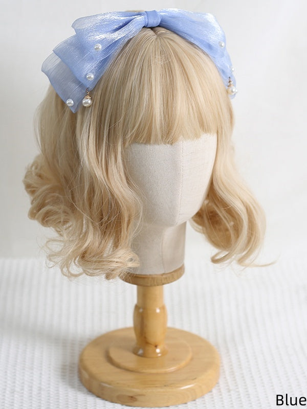 13 Colors Cute Lolita Pearlescent Gauze Bowknot KC with Bead Decorations