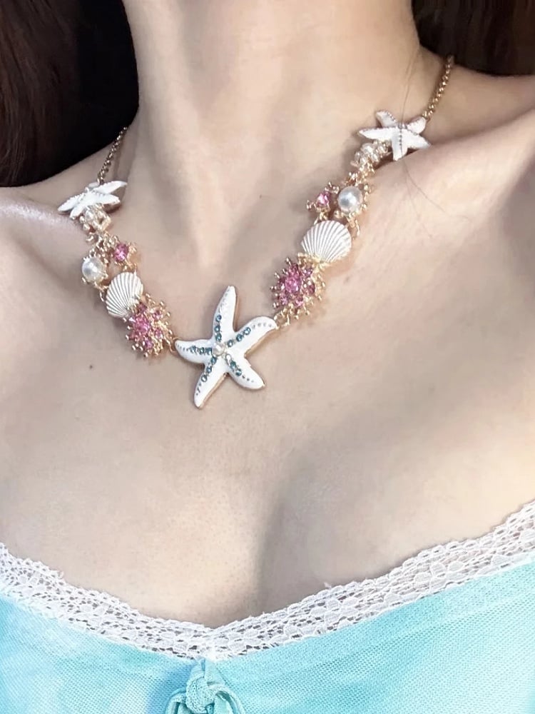 4 Options Y2K Bittersweet Starfish Shell And Rhinestone Decorated Bracelet/Necklace