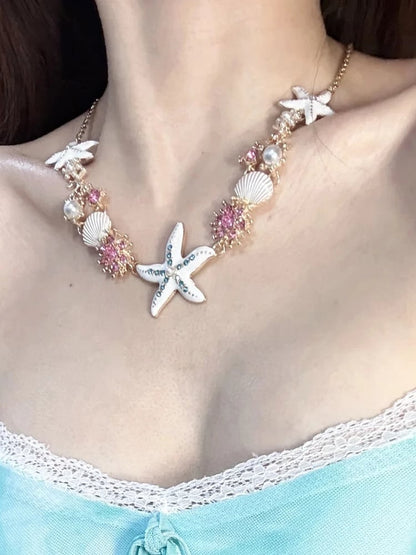 4 Options Y2K Bittersweet Starfish Shell And Rhinestone Decorated Bracelet/Necklace