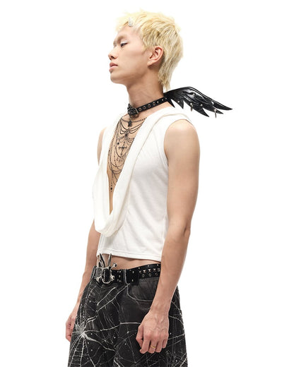 Black/White Angel Wings Stud Details PU Buckle Strap Choker