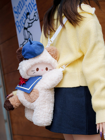Blue Bowknot Decorated Sailor Collar + Blue Hat Middle/Large Size