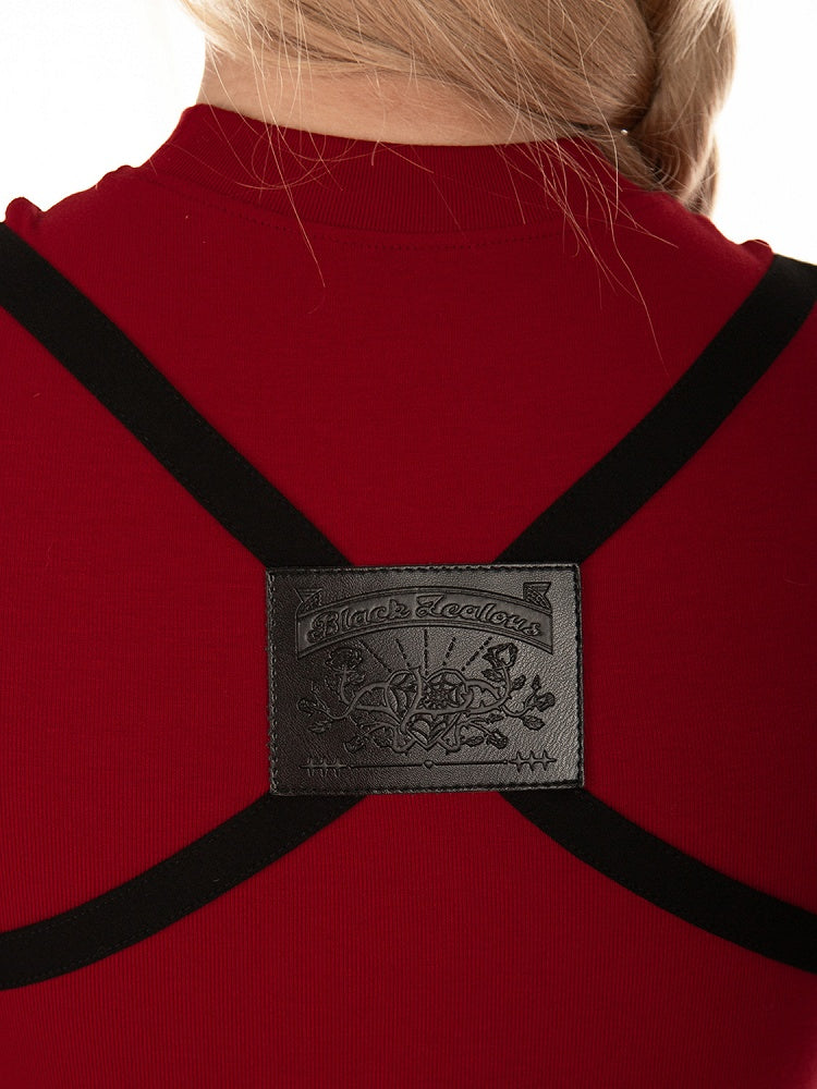 Resident Evil Ada Wong Vibes Red & Black Buckle Strap Dress Waist Belt and Harness All-in-one with Garter
