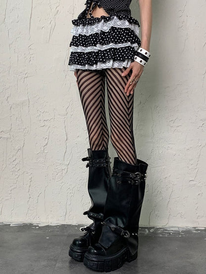 Black Y2K Gyaru Fashion Striped Pattern Fishnet Tights