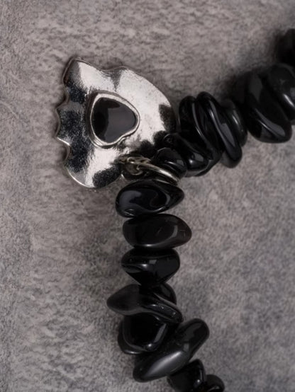 Black Gothic Demon Eye And Heart Pendant Crushed Stone Necklace