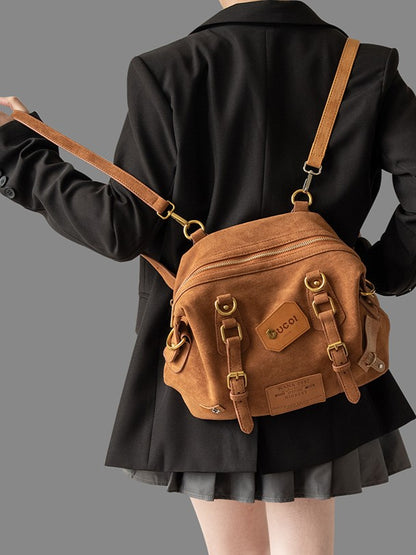 Vintage Brown 2-Way Backpack With Belt Accents
