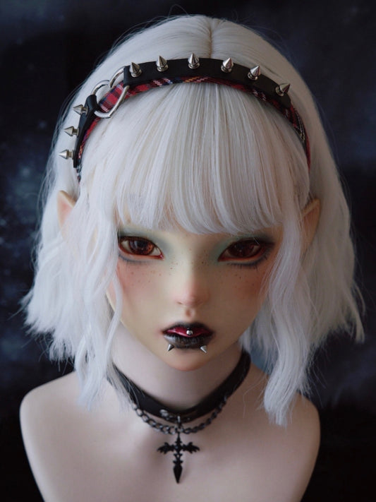 Black And Red Plaid Pattern Heart Buckle With Studs Design KC