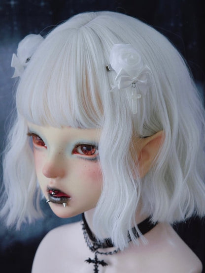 Handmade Rosette Design Gothic White Bowknot Hairclips with Crosses