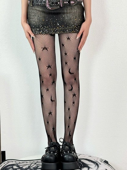 Black Star And Moon Pattern Tights