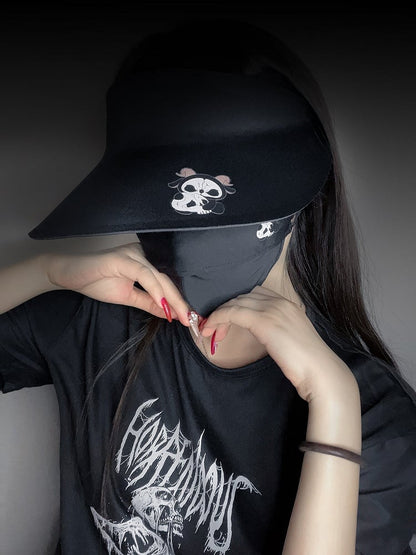 Black Gothic Sun Protection Mask With Black and White Grim Reaper Print