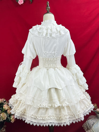White Layered Bell Sleeves Shiro Gothic Lolita Shirt with Jabot Tie