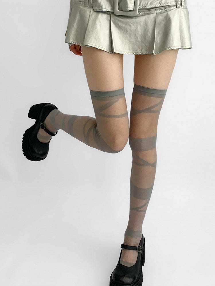 Gray/White/Black/Beige Y2K Crisscorss Banded Over-knee Stockings