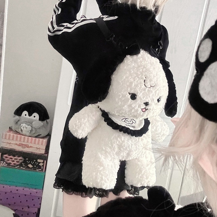 White Plush Puppy Bag Backpack
