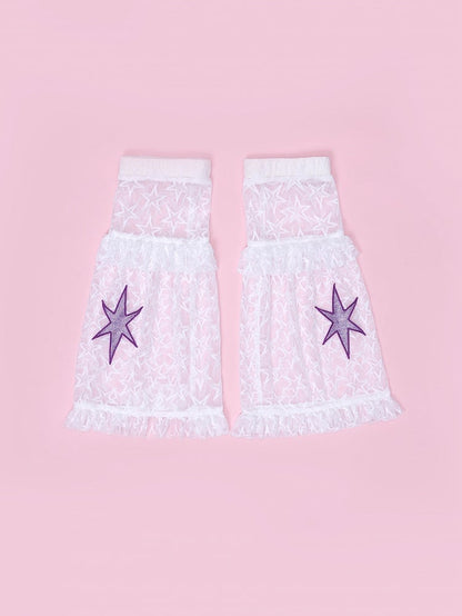 White Star Mesh Leg Warmers with Purple Sparkle Patch