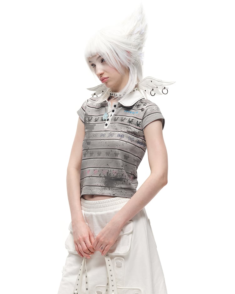 Black/White Angel Wings Stud Details PU Buckle Strap Choker