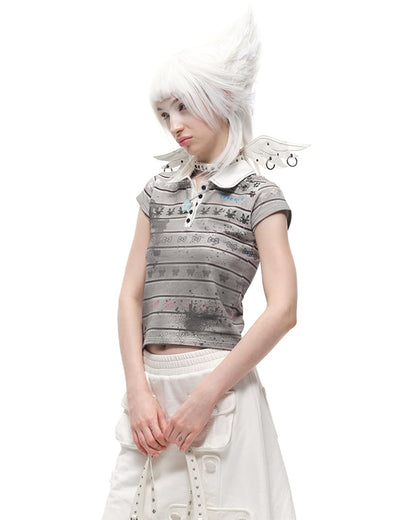 Black/White Angel Wings Stud Details PU Buckle Strap Choker