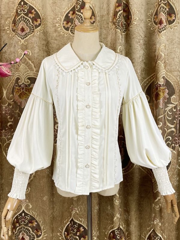 Apricot Vintage Shirt Leg-of-Mutton Sleeves Top