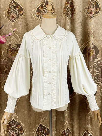 Apricot Vintage Shirt Leg-of-Mutton Sleeves Top