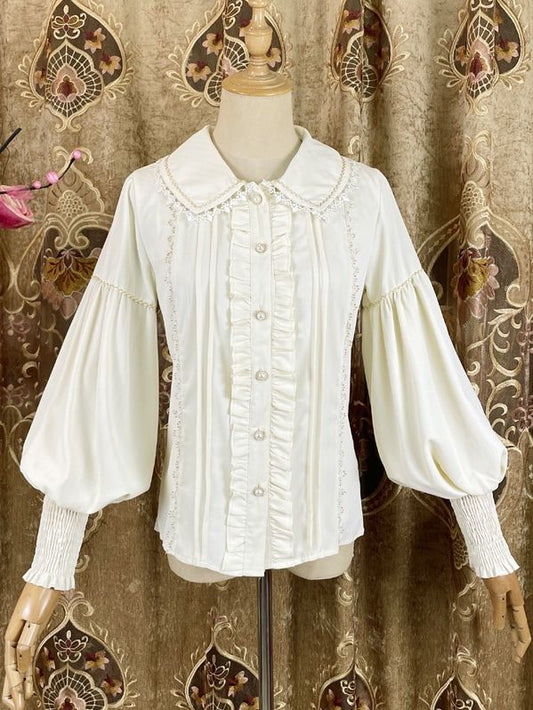 Apricot Vintage Shirt Leg-of-Mutton Sleeves Top