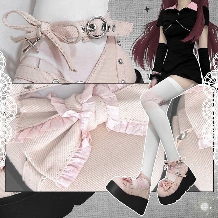 Spike Studs Bow Accents Pink Cross Gothic Platforms Punk Shoes