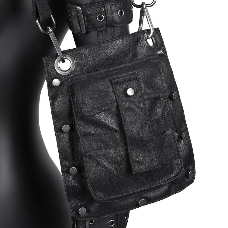 Gothic Punk Black One Shoulder Arm Bag with Buckle Straps