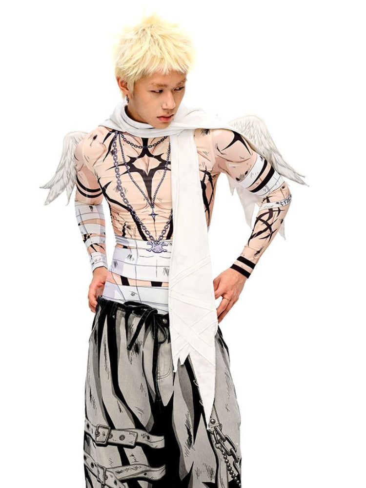 White Angel Wings Hat and Asymmetrical Hem Scarf All-in-one