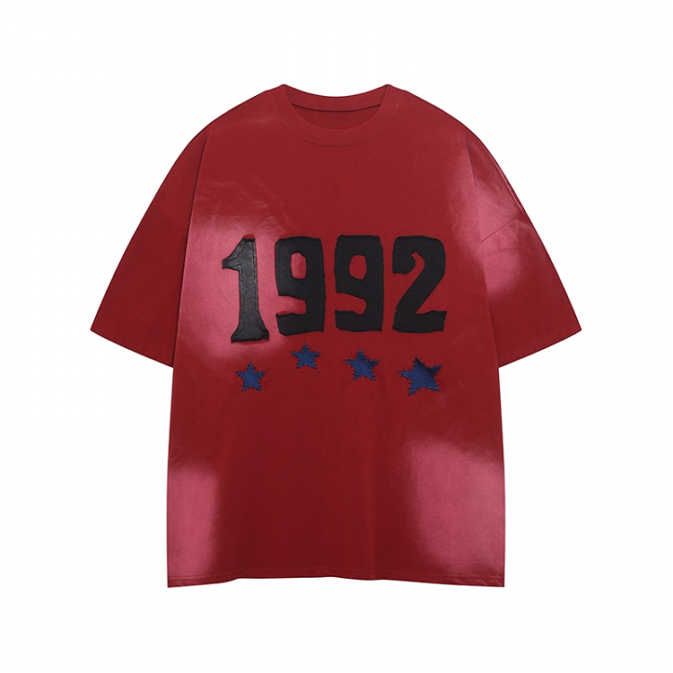 Beige/Red Faded Wash Number and Star Embroidery Vintage T-shirt