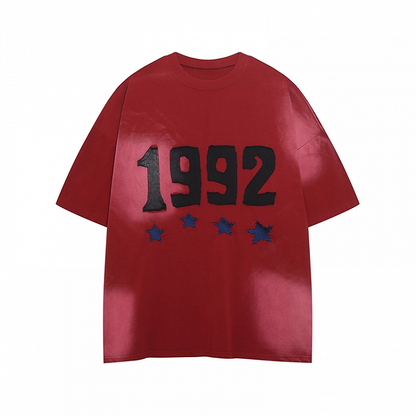 Beige/Red Faded Wash Number and Star Embroidery Vintage T-shirt