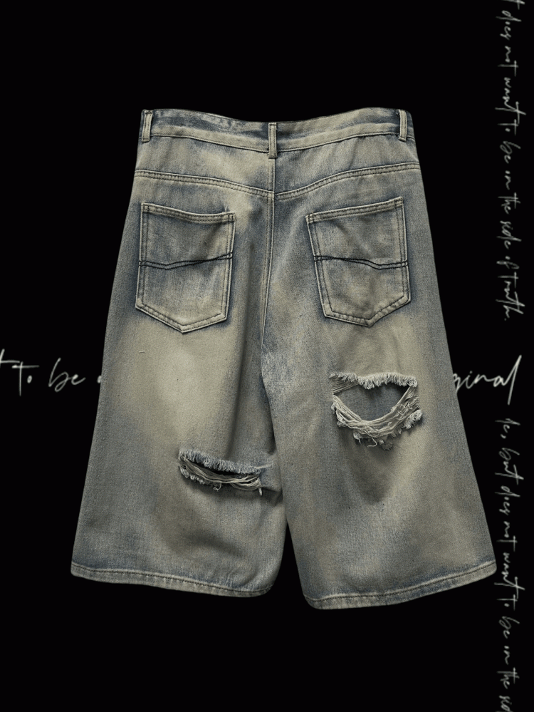 Y2K Blue Criss-cross Straps Design Distressed Holes Punk Jeans