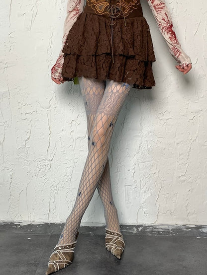 Gray Y2K Cut-out Design Fishnet Tights
