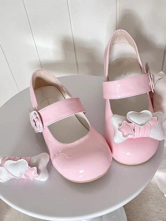 Jirai Kei Pink Lolita Star Wing Design Mary Jane Shoes
