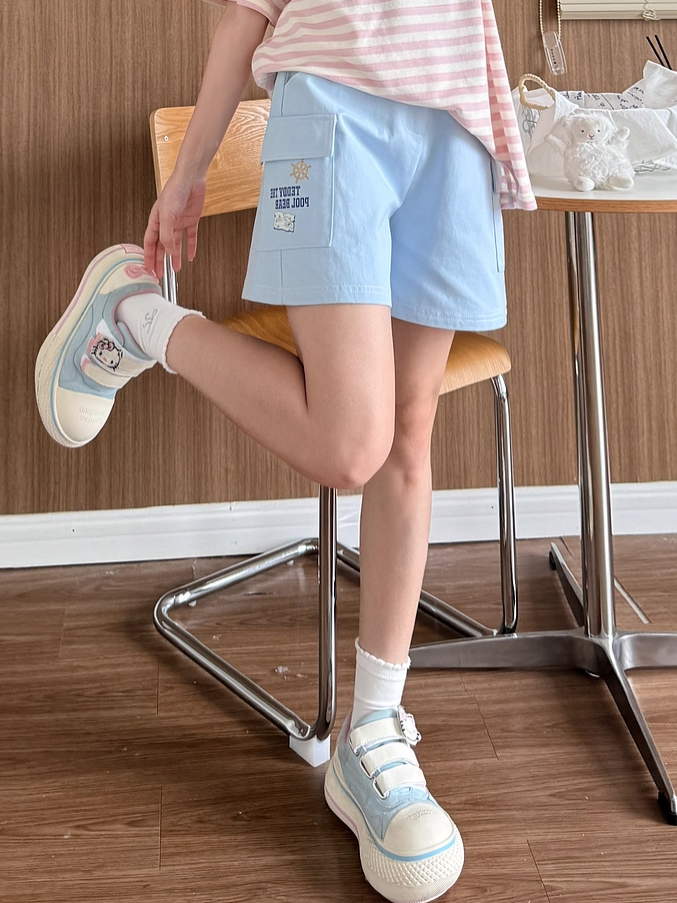 Blue High Waist Wide-leg Casual Shorts